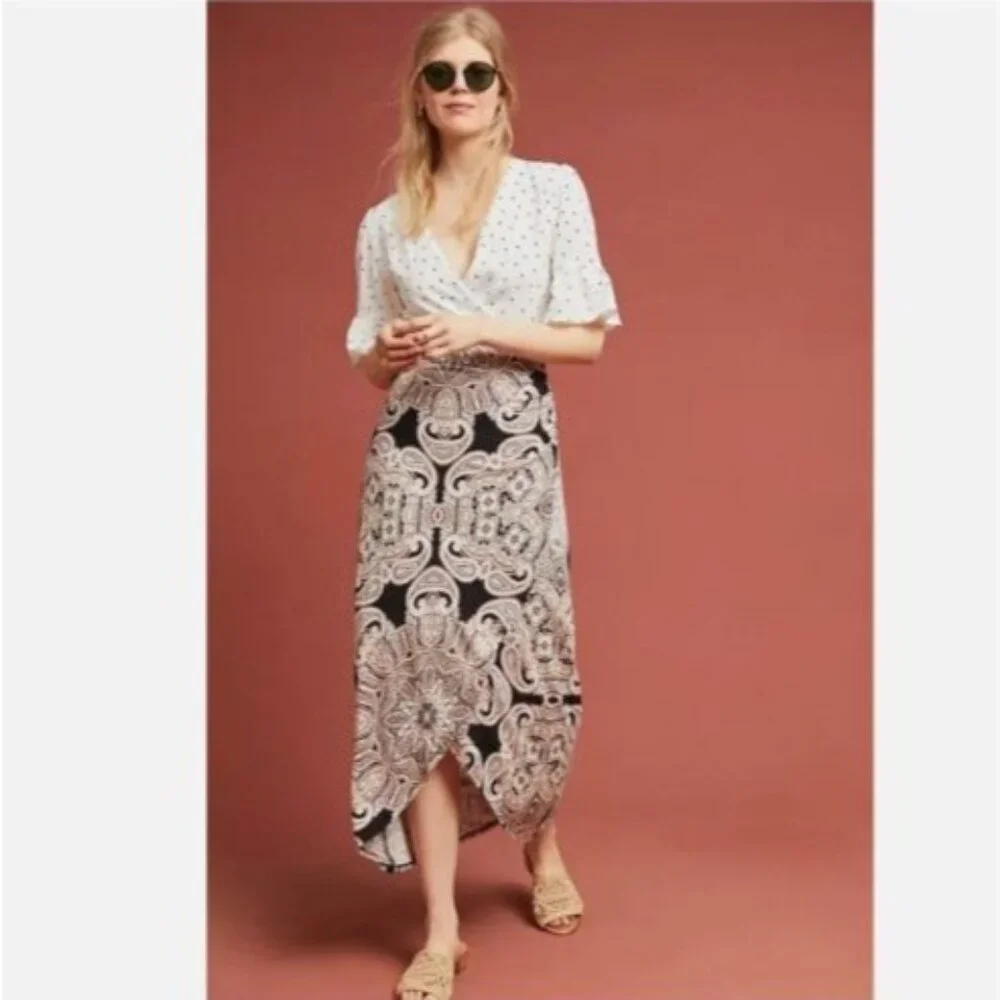 Maeve skirt Anthropologie Corvo Faux Wrap Paisley Jersey knit Midi size large